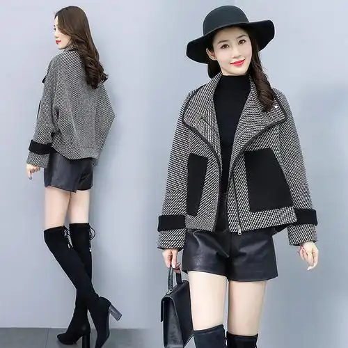 小香风外套女春秋短款2022年新款女装小个子休闲早秋格子毛呢大衣格子