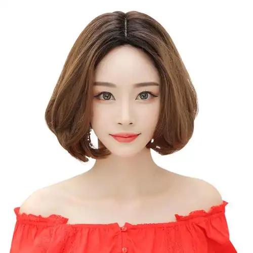 新款假发女bobo短发韩国时尚潮流中分无刘海假发支持巧克力色33cm