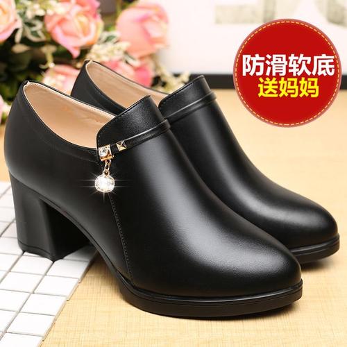 春秋季中年女鞋妈妈鞋单鞋深口鞋软底真皮女士皮鞋中跟中老年粗跟