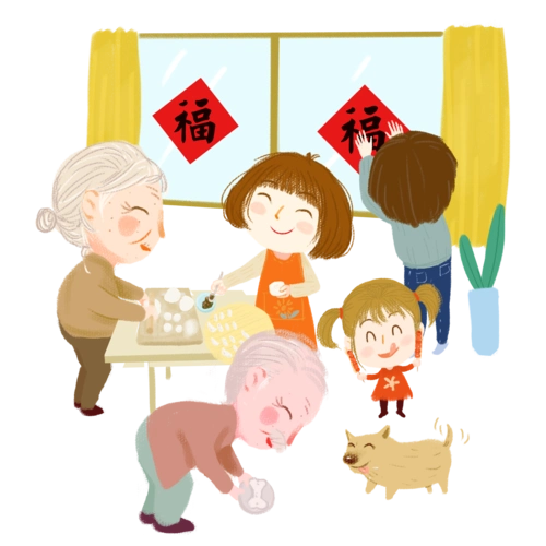 节日一家人包饺子插画图片