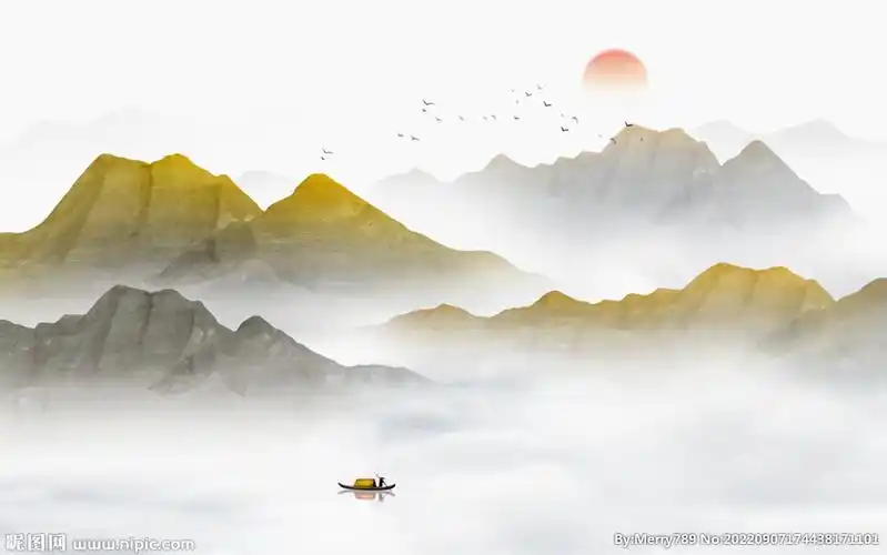 金色水墨山水画