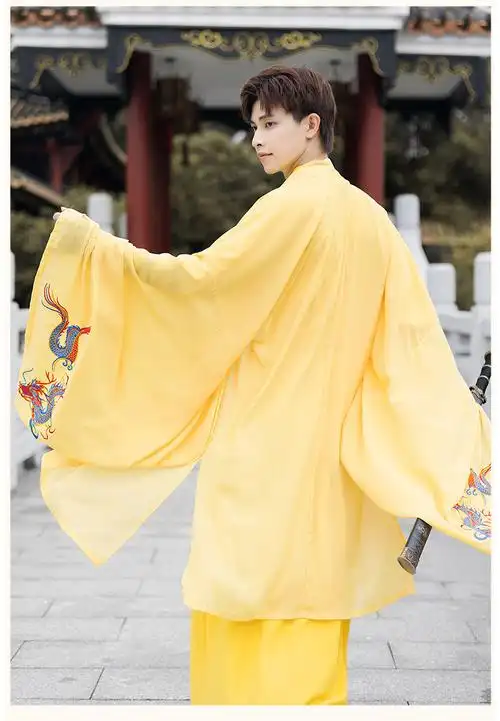 汉服男古装成人中国风唐装汉元素古风龙袍网红刺绣花齐腰裙三件套