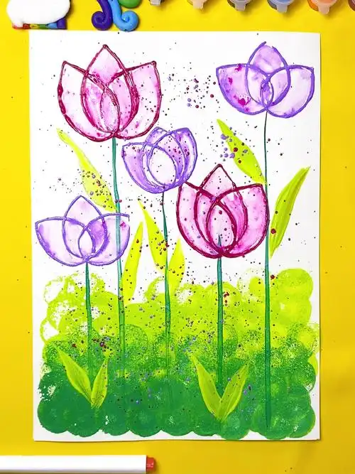 废物利用之纸筒画郁金香少儿兴趣