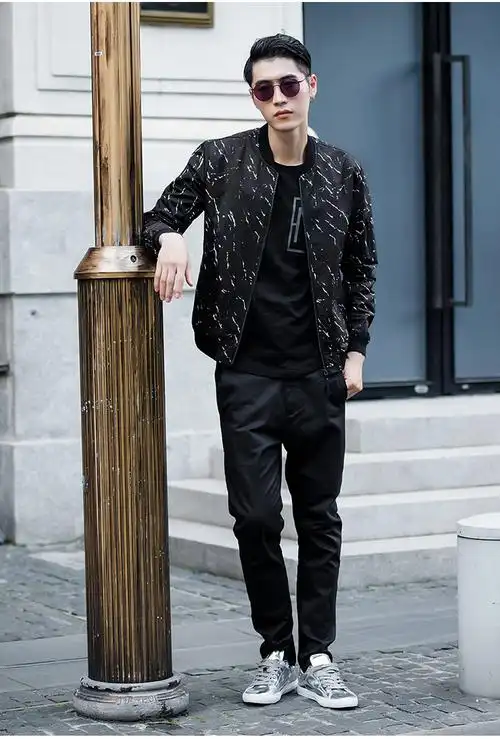 立领时尚创意大理石纹个性棒球服休闲男士夹克