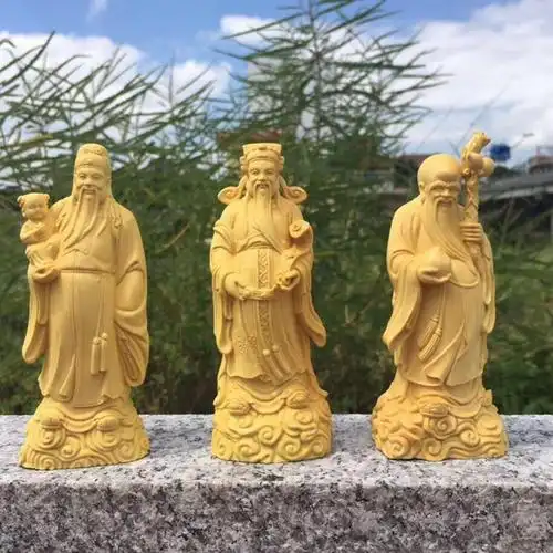 黄杨木雕福禄寿三星摆件 雕刻工艺祝寿礼品文玩收藏家居饰品批发