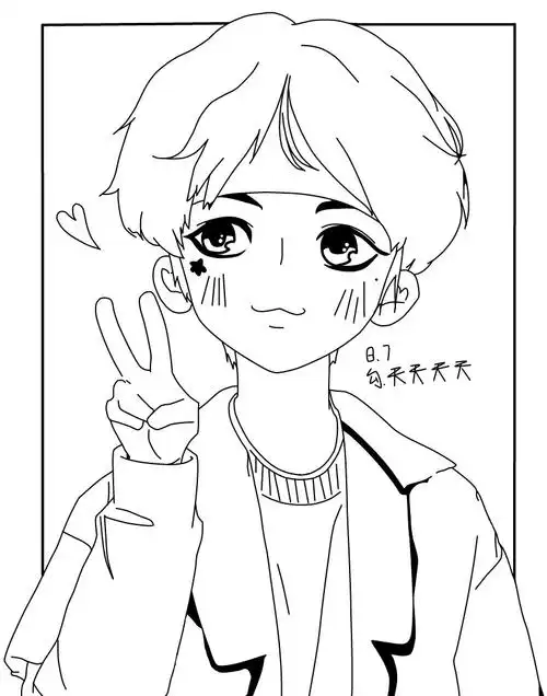 黑白线稿/橡皮章素材/动漫/蔡徐坤q版