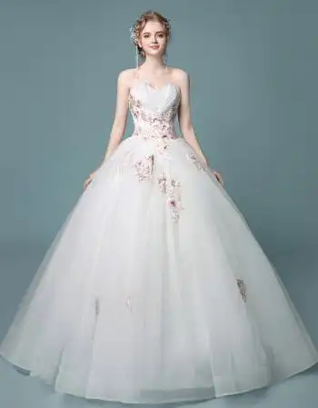 韩版新款抹胸夏季宫廷轻公主梦幻花朵森系烫钻新娘婚纱结婚婚纱礼服