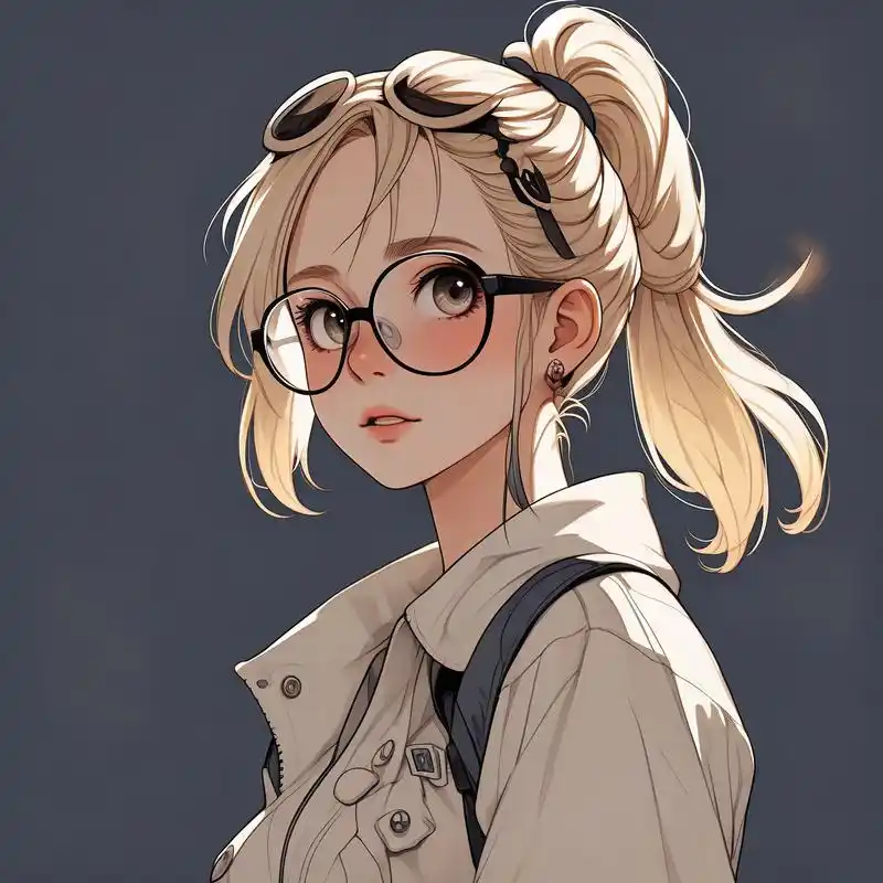 97扎马尾戴眼镜的卡通女孩头像