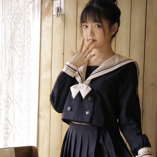 正统蓝鲸刺绣jk制服学院套装软妹百褶裙秋冬季学生校服