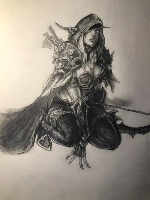 魔兽世界素描临摹的一张希女王