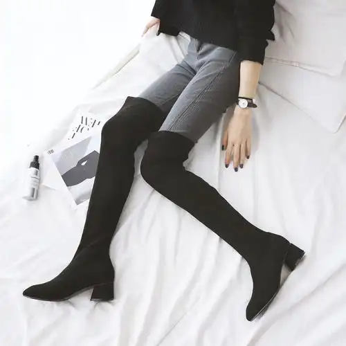 过膝长靴子女秋冬韩版百搭显瘦性感弹力靴套筒中跟粗跟长筒靴女靴