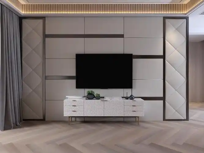 硬包电视背景墙轻奢现代简约金属边框客厅高档影视墙装饰卧室软包