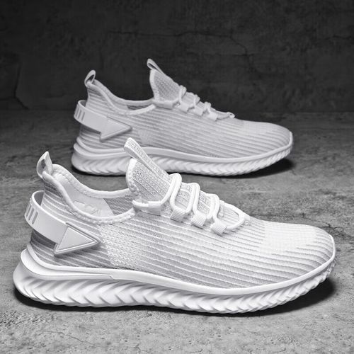 配短裤的鞋子2023新款夏季透气薄款大码休闲飞织网面运动白鞋 白色(主