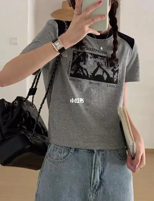 夏季短袖短款t恤女及腰显瘦百搭穿搭推荐