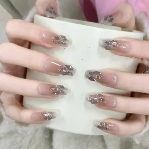 穿戴甲纯手工暗夜银河美甲假指甲新款冬日中长款法式轻奢新年定制