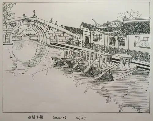 【每日一绘★017】速写西塘古镇