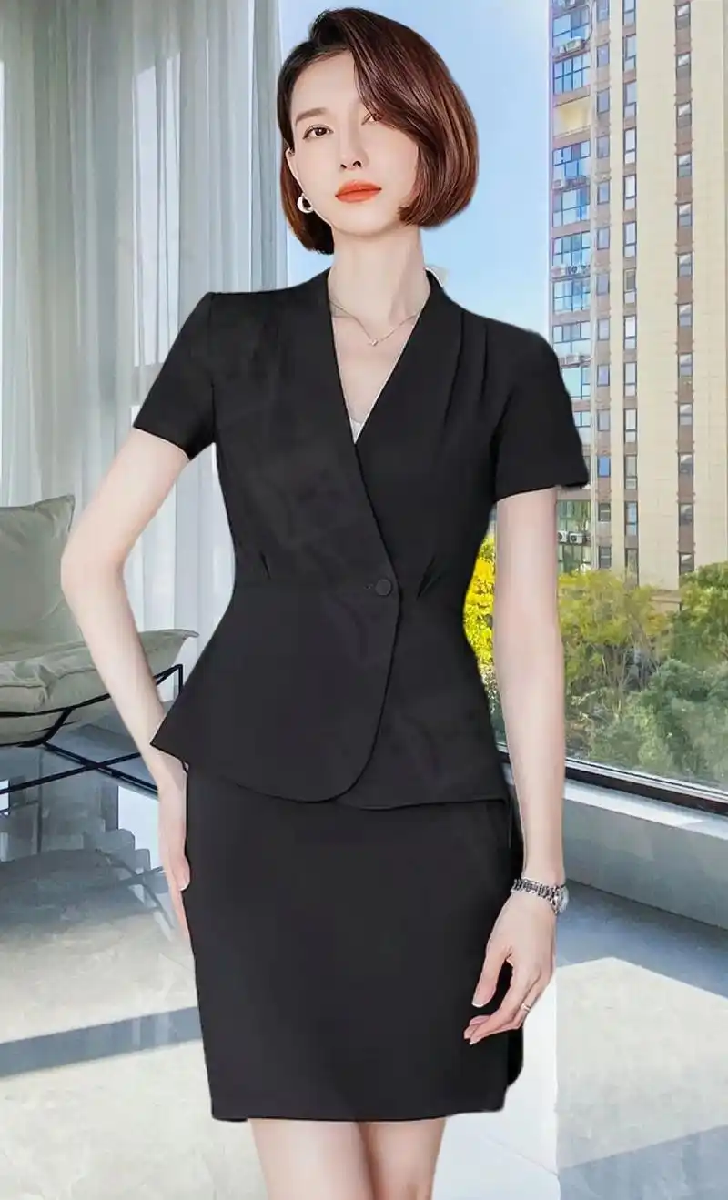 高档西装套装女夏季显瘦职业装西装裙珠宝店美容师薄款西服工作服