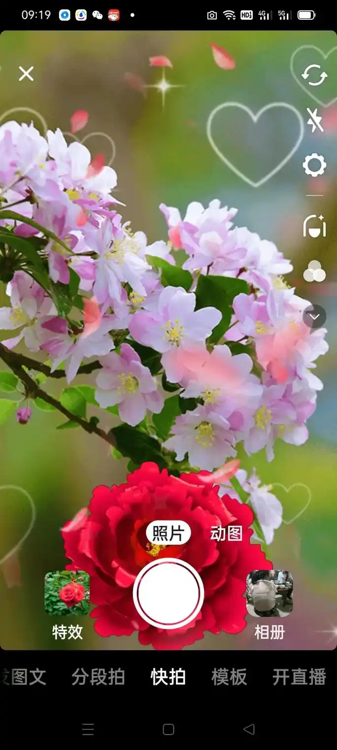 特效 动图 相册 09:19 快拍 照片 开直播 图文分段拍 - 抖音