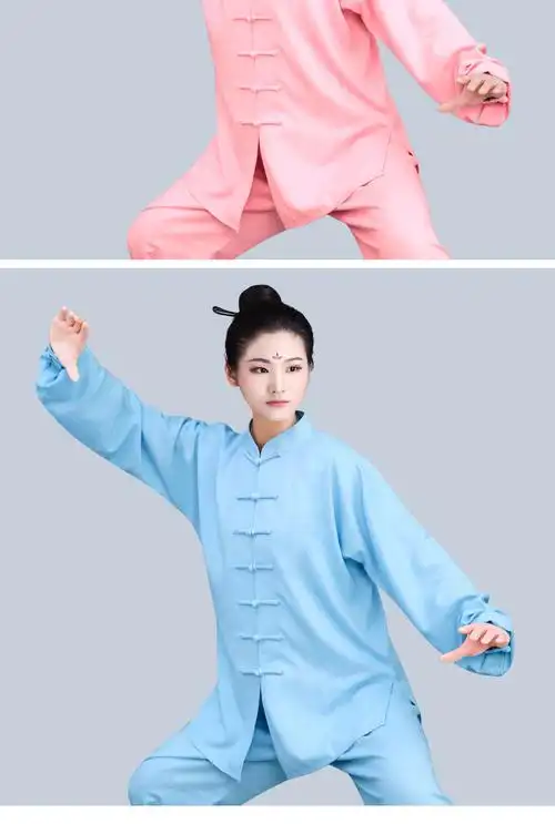 山人运动太极服女棉麻春秋武术服练功服中老年男士太极拳服装白色男女