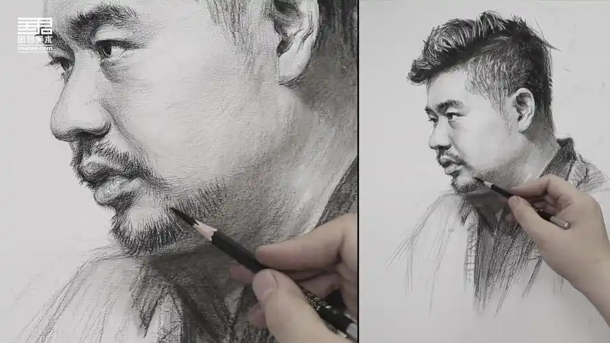 「国君美术」 男青年3/4侧面素描头像_李昊泽