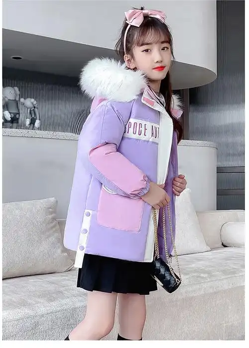 女童冬季棉衣适合3-14岁小女孩冬天穿的中长款太空熊棉袄时尚洋气可爱