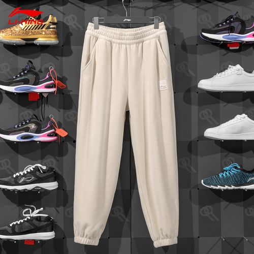 李宁运动裤女秋冬季2022新款国潮保暖条绒束脚运动长裤