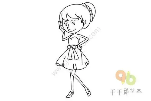 女生的简笔画简单的漂亮的高贵的