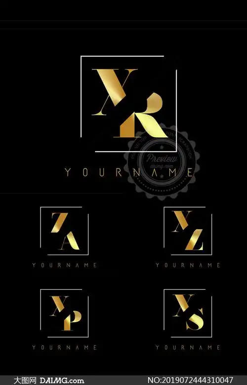 金色双字母组合创意标志矢量素材v5