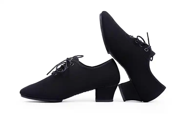 舞蹈鞋女低跟软底系带牛筋布鞋跳舞鞋四季拉丁舞练功鞋广场舞鞋 黑色