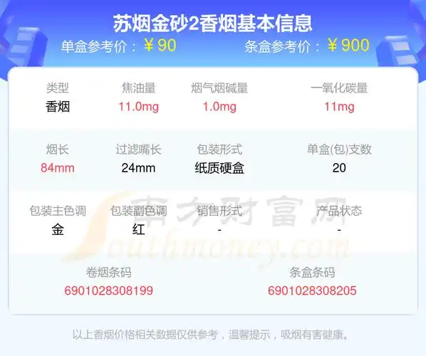 苏烟金砂2香烟价格2024多少一包