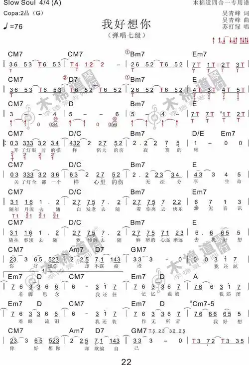 我好想你吉他谱 g调带节奏型_木棉道编配_苏打绿1