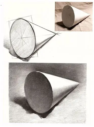 放倒的圆锥体素描圆锥体底面画法教程步骤图片