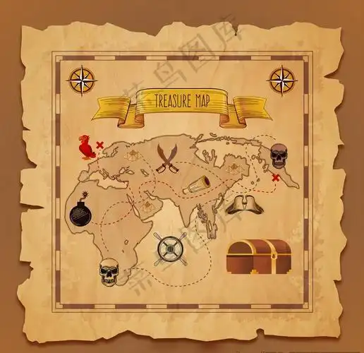 复古海盗藏宝图矢量插画图片eps,ai矢量模版下载