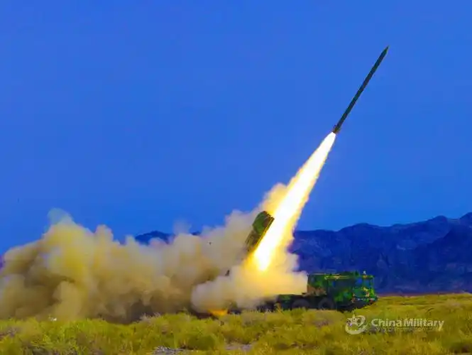 long-range multiple launch rocket system fires rockets at