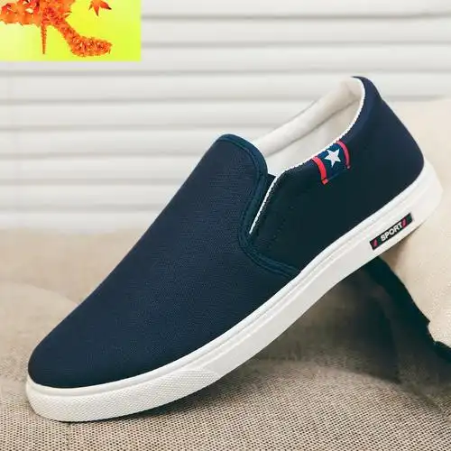 夏季透气老北京布鞋男士休闲鞋韩版潮流帆布鞋百塔一脚蹬懒人男鞋简畅