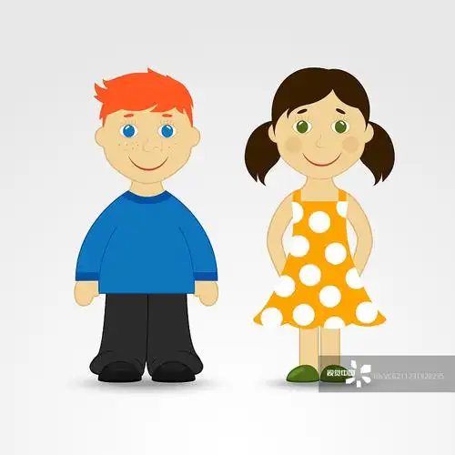 卡通男孩和女孩