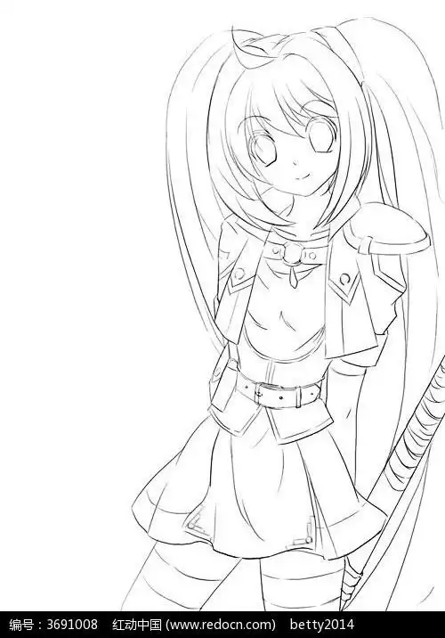 可爱女孩卡通手绘线稿图片