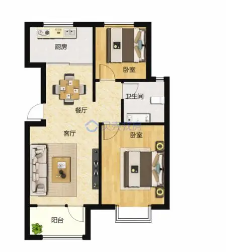楼盘】二居室户型图|2室2厅1厨1卫建面 90m05房型图-青岛贝壳新房