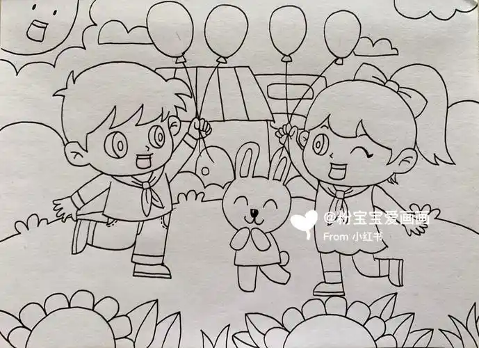 六一主题马克笔儿童画马克笔儿童画简笔画儿童节去哪玩绘画简笔