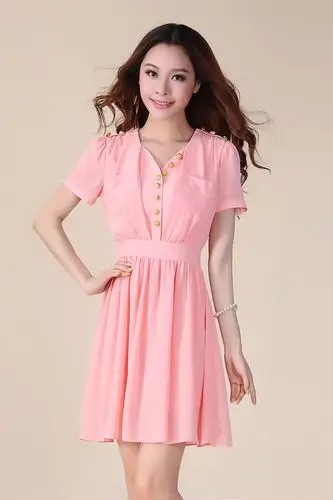 原创设计v领修身韩版雪纺连衣裙 高档品质女装代理 100%实物拍摄