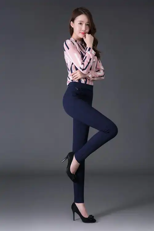 品牌女裤秋冬新款华情女裤加绒加厚小脚裤高腰修身铅笔休闲裤 黑色