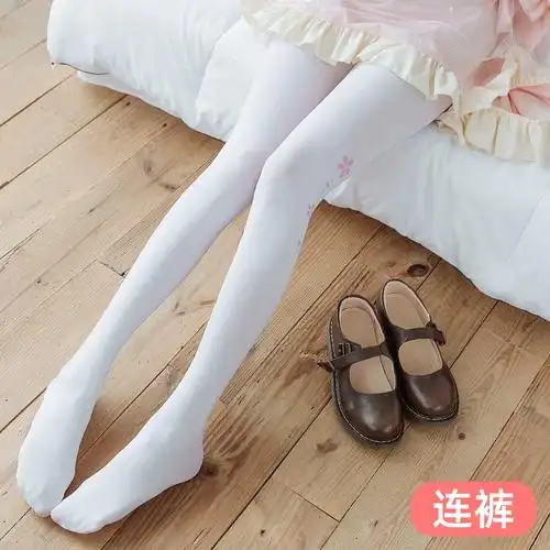 日系洛丽塔猫爪樱花天鹅绒长筒过膝袜二次元女装白丝袜少女连裤袜