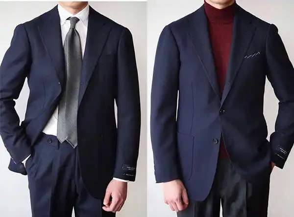纯色法兰绒西服正装和休闲搭配