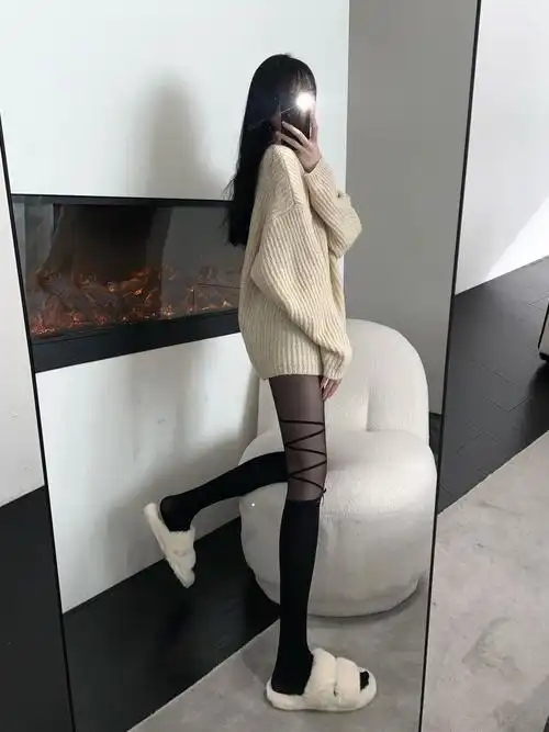 黑色丝袜秋冬性感黑色蝴蝶结蕾丝丝袜女秋冬网红长筒美腿袜潮上黑下黑