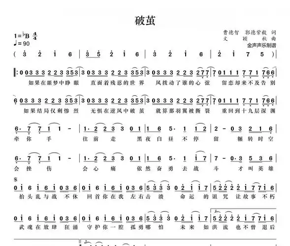 张韶涵-破茧简谱降b调