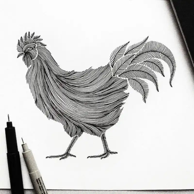 针管笔创意黑白装饰画,这线条绝了,这样的风格你们喜欢吗?