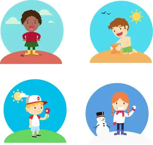 四季儿童玩耍矢量图