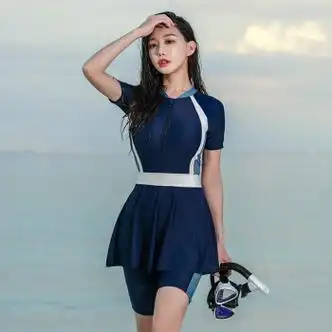 柯帛大码泳衣女夏连体两件套运动短袖显瘦胖mm200斤遮肚平角温泉泳