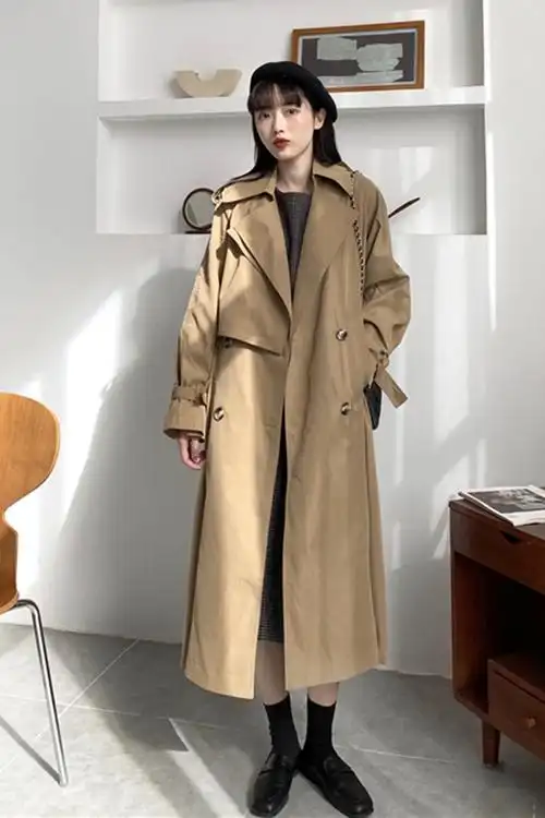 2021秋季新款韩版chic宽松英伦风中长款休闲风衣外套
