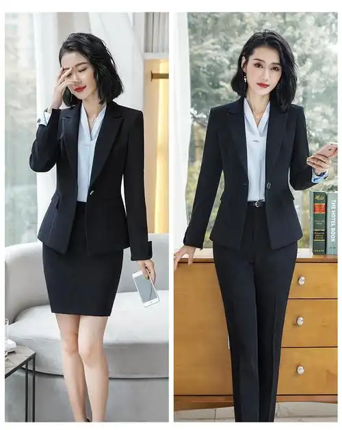 秋冬ol职业装女商务套装长袖西装套裤女士正装修身工作服-阿里巴巴